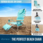 Ostrich Deluxe 3 in 1 Beach Chair with Face Opening - Portable, Reclining Lounger for Tanning - Face Hole for Reading on Stomach - Padded Footrest, Removable Pillow - Aluminum (Green)