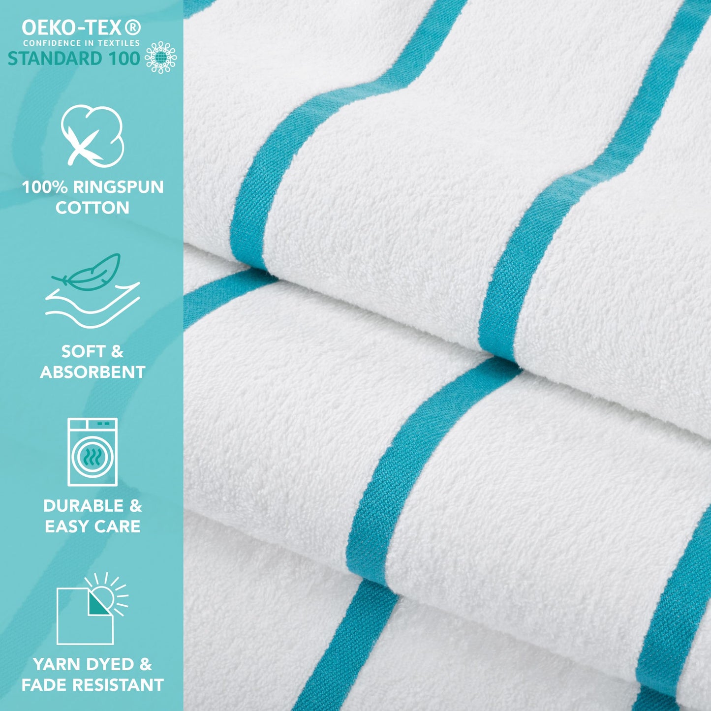 Arkwright Las Rayas Striped Beach Towel - Pack of 4 - Soft Plush Quick Dry White Cotton Terry Towels Set for Pool, Swim, and Hot Tub, 480 GSM Thick & Absorbent, 30 x 60 in, Blue