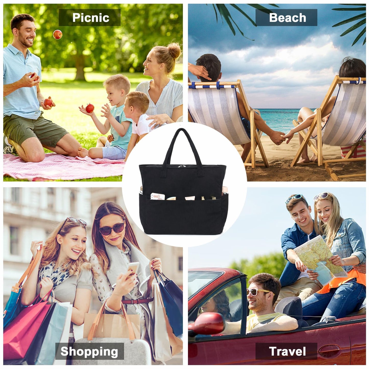 LEDAOU Large Beach Tote Bag Women Waterproof Sandproof Zipper Beach Tote Bag for Pool Gym Grocery Travel with Wet Pocket