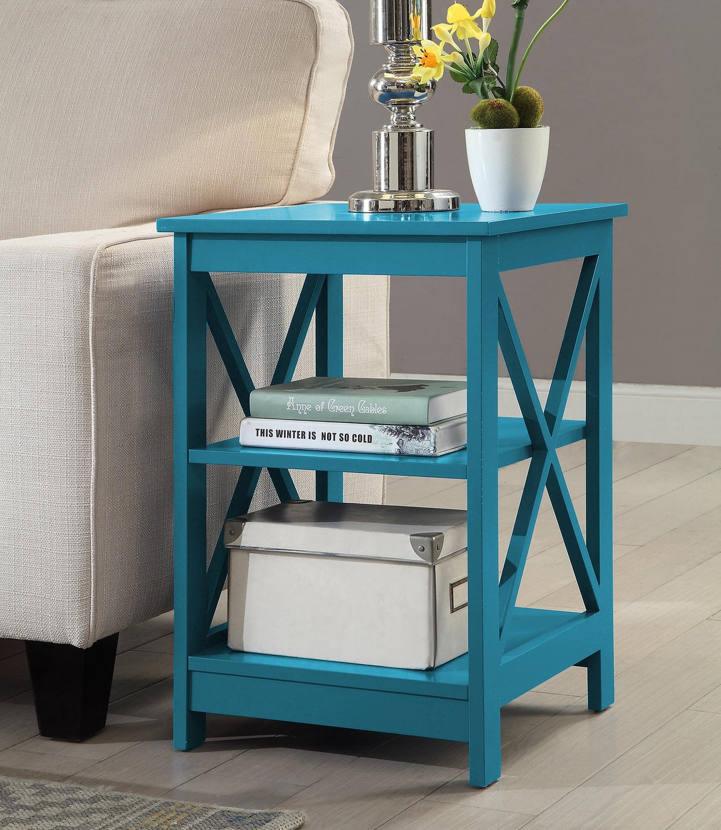 Convenience Concepts Oxford End Table with Shelves, Sea Foam Blue