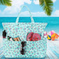 LEDAOU Large Beach Tote Bag Women Waterproof Sandproof Zipper Beach Tote Bag for Pool Gym Grocery Travel with Wet Pocket