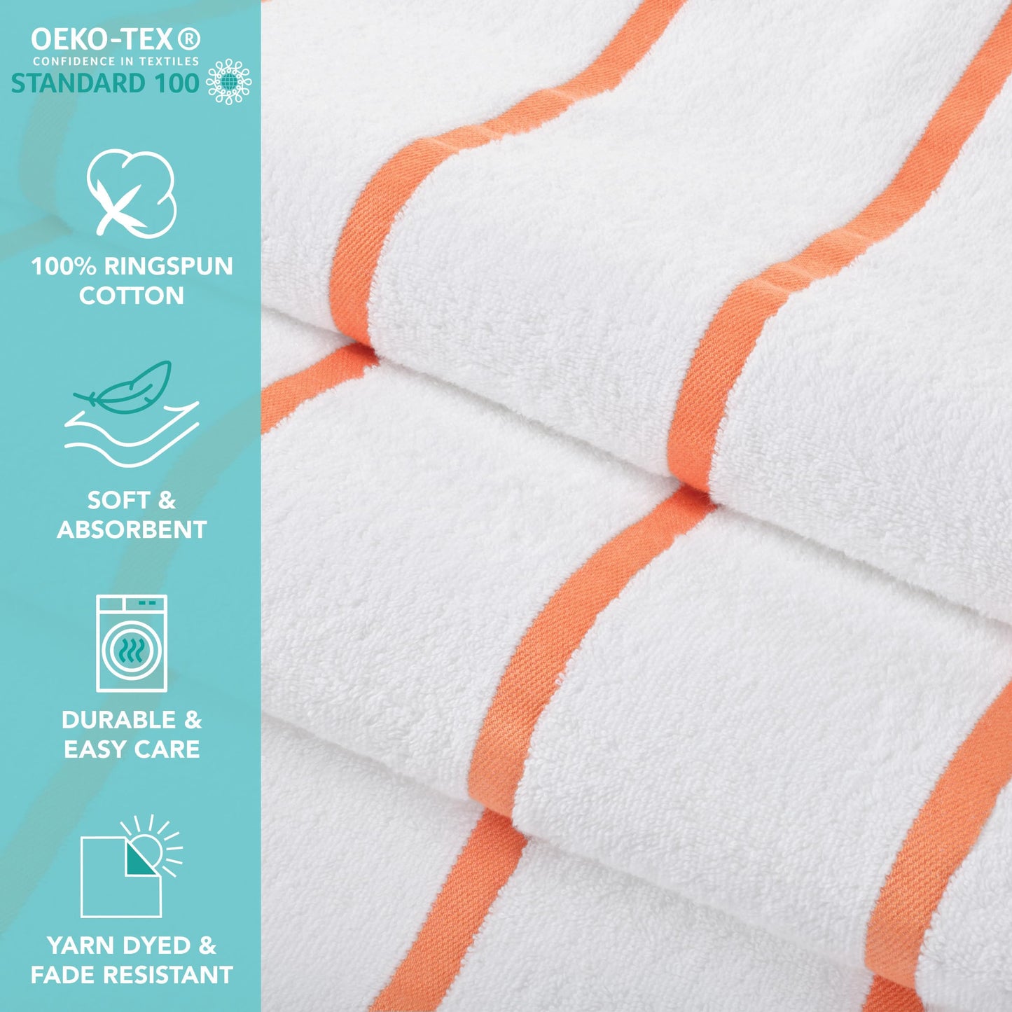 Arkwright Las Rayas Striped Beach Towel - Pack of 4 - Soft Plush Quick Dry White Cotton Terry Towels Set for Pool, Swim, and Hot Tub, 480 GSM Thick & Absorbent, 30 x 60 in, Blue