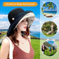 Women Wide Brim Sun Hats Metal Wired Edge Summer UV Protection Beach Fishing Hat for Hiking Garden Travel Chin Strap