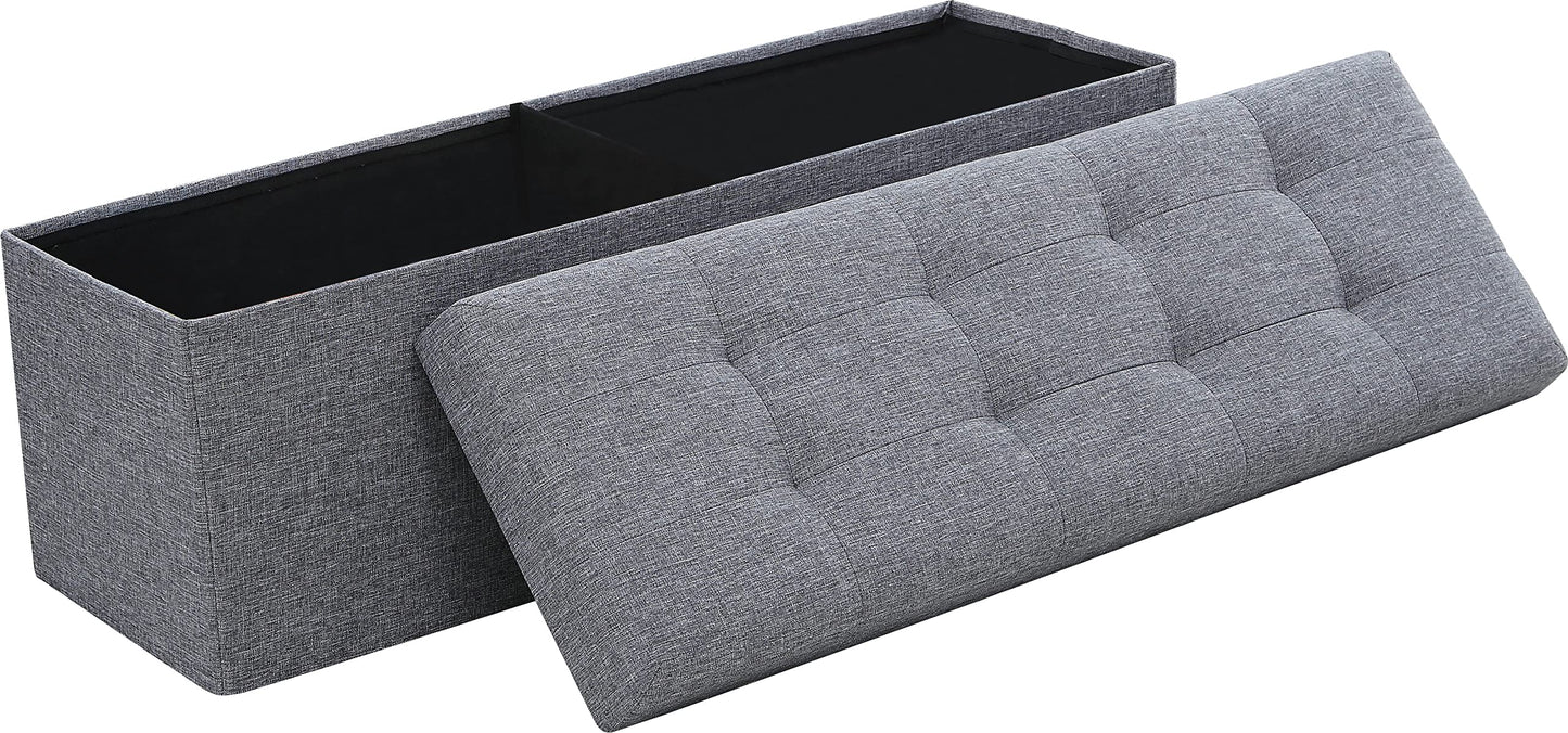 Ornavo Home 45 Inch Folding Storage Ottoman with Storage Bench, Long Large Storage Ottoman Bench, Storage Chest, Foot Rest Stool, Bedroom Bench with Storage - (Gray)