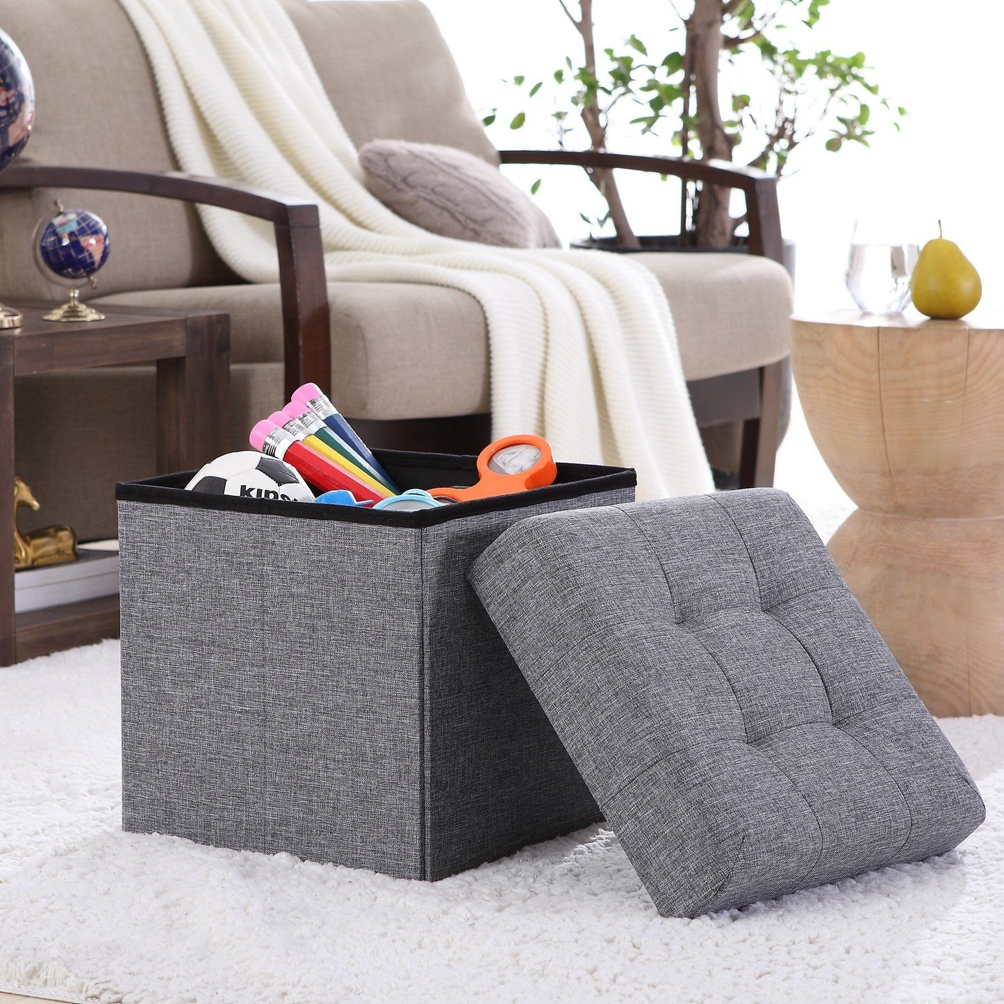 Ornavo Home 45 Inch Folding Storage Ottoman with Storage Bench, Long Large Storage Ottoman Bench, Storage Chest, Foot Rest Stool, Bedroom Bench with Storage - (Gray)