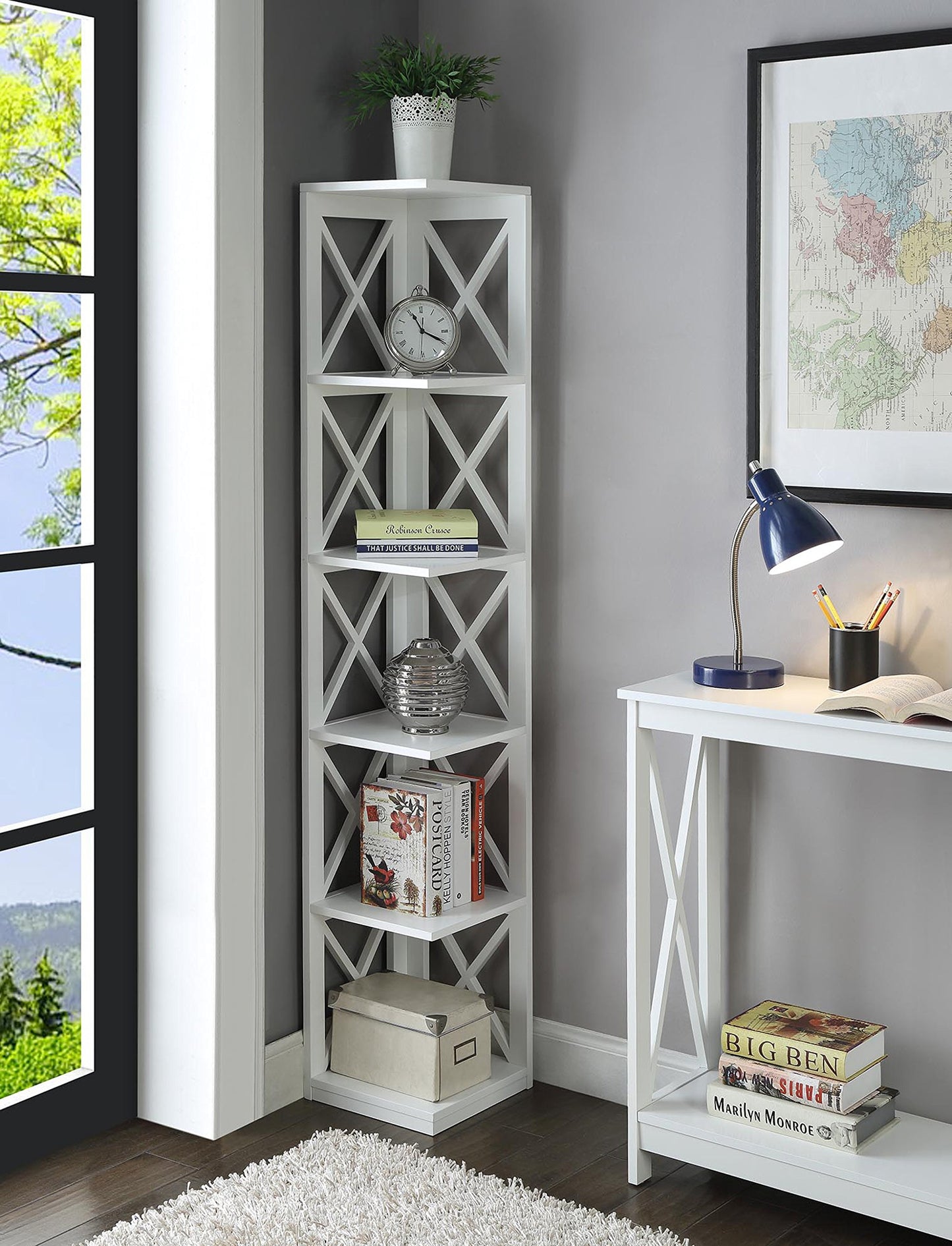 Convenience Concepts Oxford 5 Tier Corner Bookcase, Sea Foam