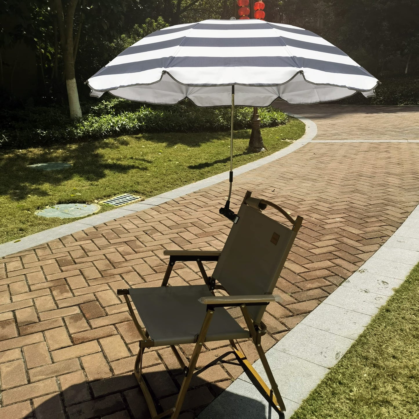 Chair Umbrella with Universal Clamp,46 inches UPF 50+ Clip on Parasol for Patio chair Beach Chairs Wheelchairs Golf Carts (Dark Blue)