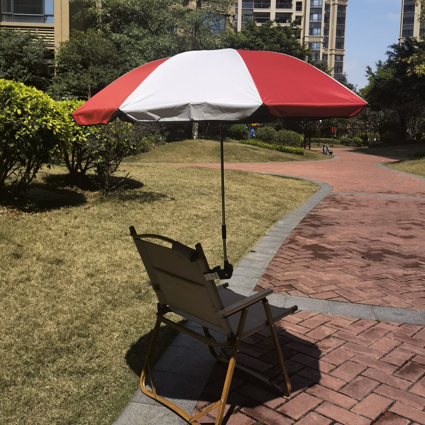 Chair Umbrella with Universal Clamp,46 inches UPF 50+ Clip on Parasol for Patio chair Beach Chairs Wheelchairs Golf Carts (Dark Blue)