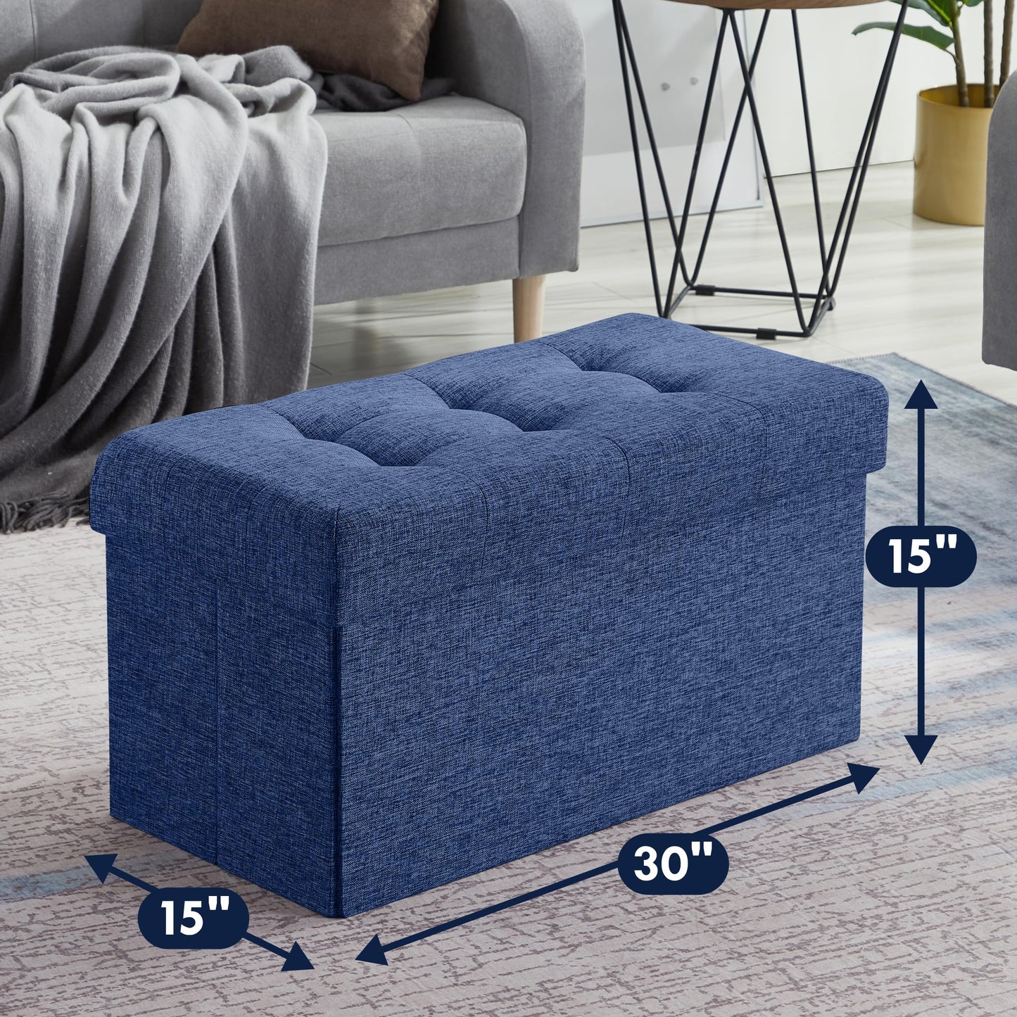 Ornavo Home 45 Inch Folding Storage Ottoman with Storage Bench, Long Large Storage Ottoman Bench, Storage Chest, Foot Rest Stool, Bedroom Bench with Storage - (Gray)