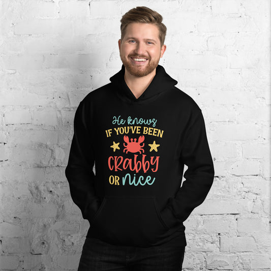 HE KNOWS IF YOU'VE BEEN CRABBY OR NICE HOODIE