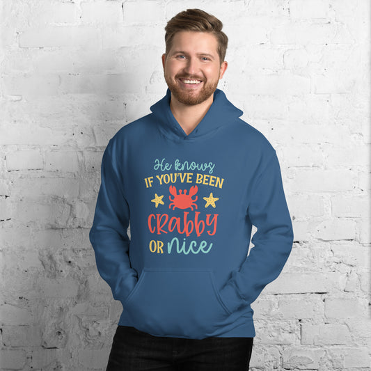 HE KNOWS IF YOU'VE BEEN CRABBY OR NICE HOODIE